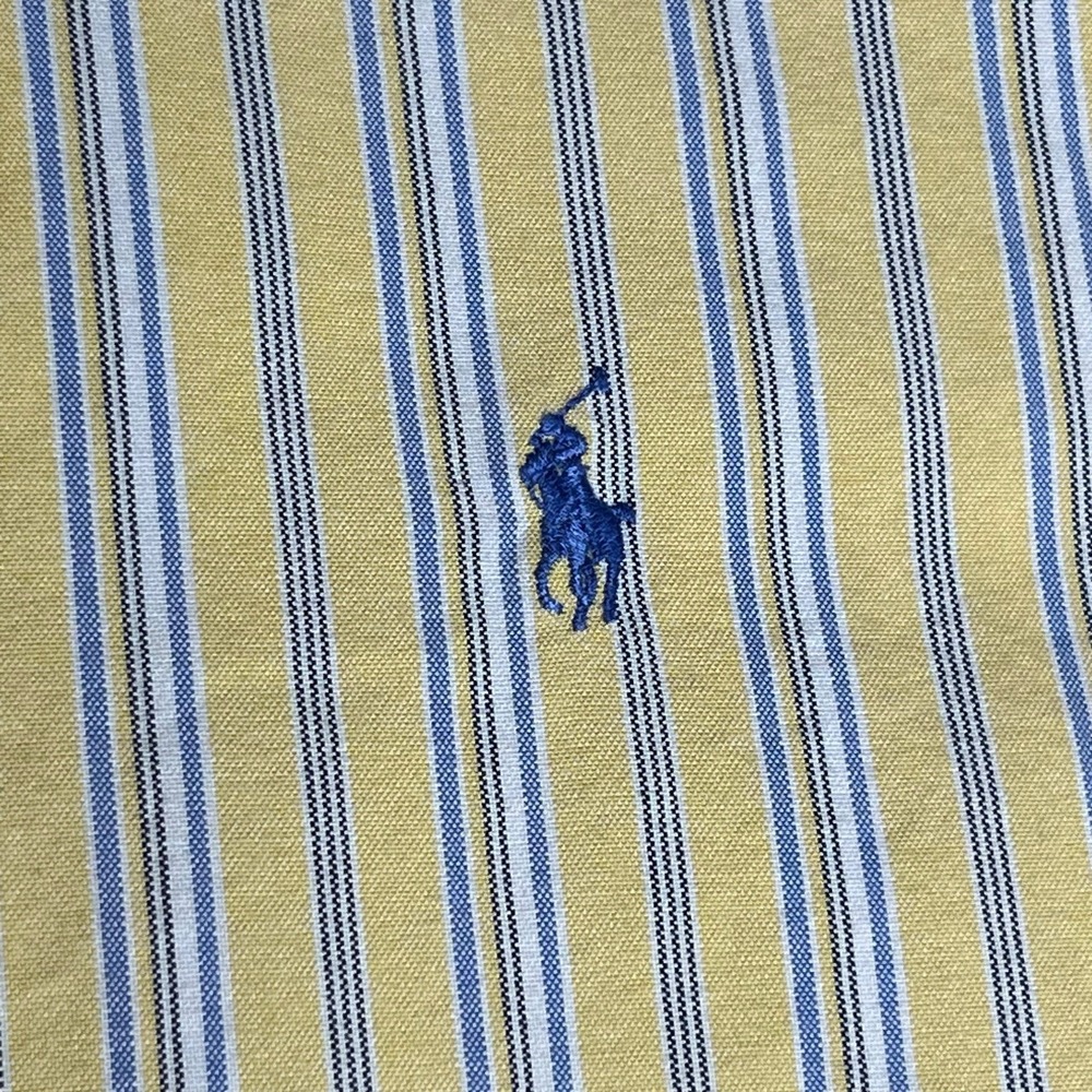 Vtg Ralph Lauren Shirt Mens XL Yellow Blue Stripe Classic Fit 100% Cotton Preppy